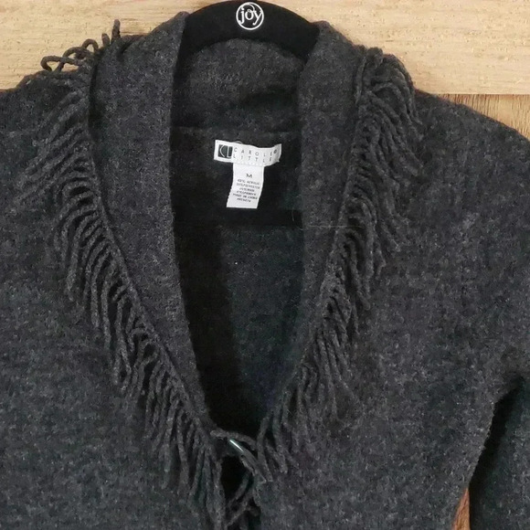 Long Gray Sweater Cardigan Open Front Fringed Lagen LOOK Size Medium - Picture 2 of 10